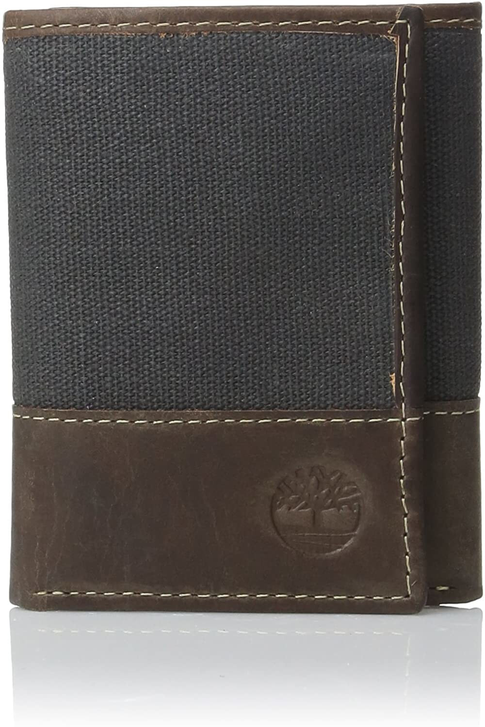Мужское портмоне кожаное вертикальное черное коричневое без застежки  	Timberland Men's Canvas & Leather Trifold Wallet