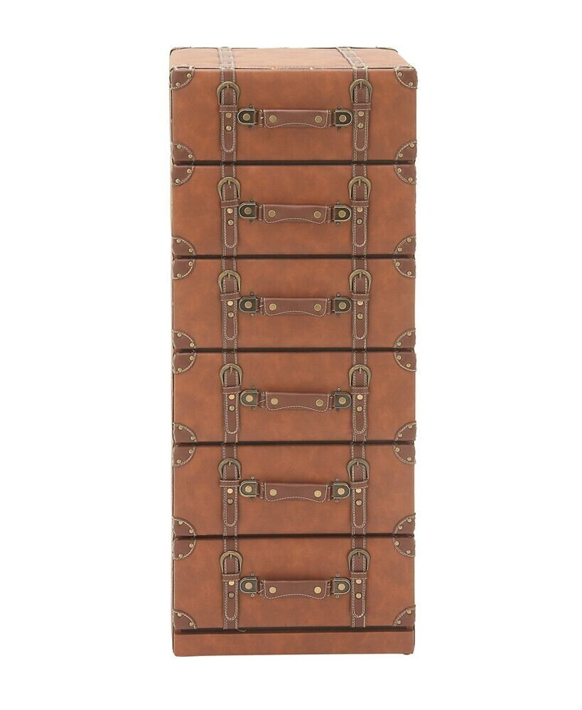 Tan Faux Leather and Wood Traditional Chest