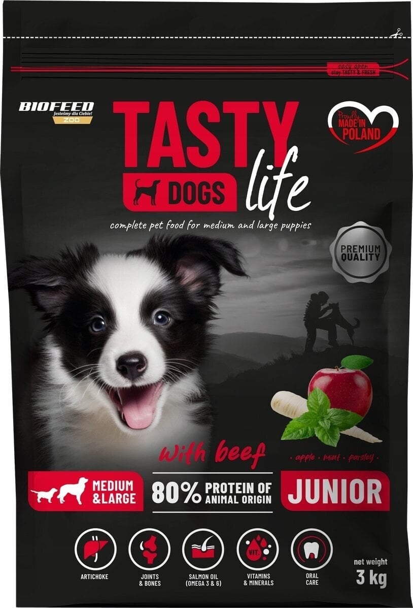 Biofeed BIOFEED TASTY DOGS LIFE JUNIOR M&L WITH BEEF 3KG