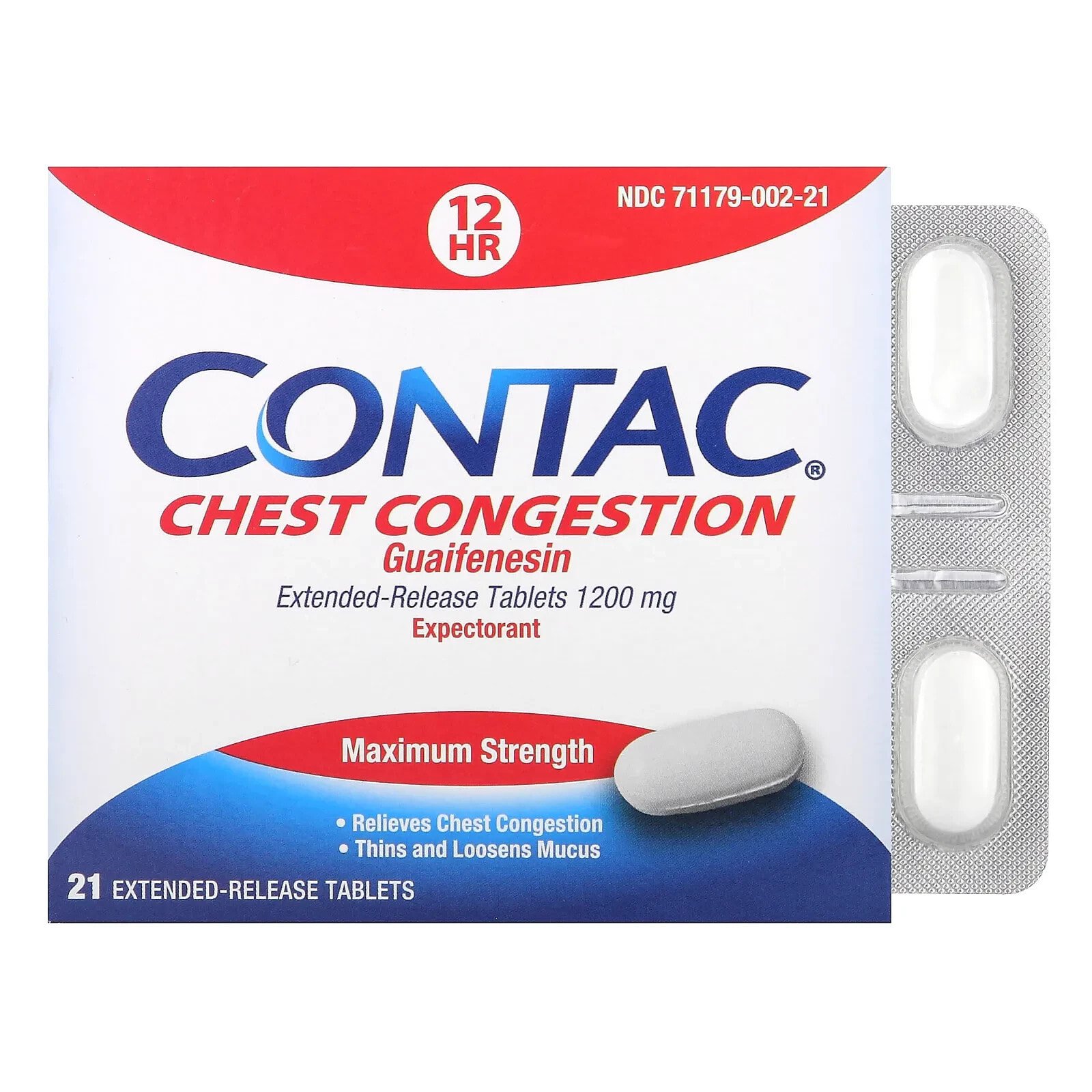 Chest Congestion Guaifenesin, Maximum Strength, 1,200 mg, 21 Extended-Release Tablets