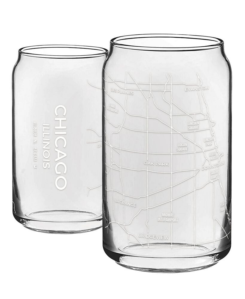 NARBO tHE CAN Chicago Map 16 oz Everyday Glassware, Set of 2