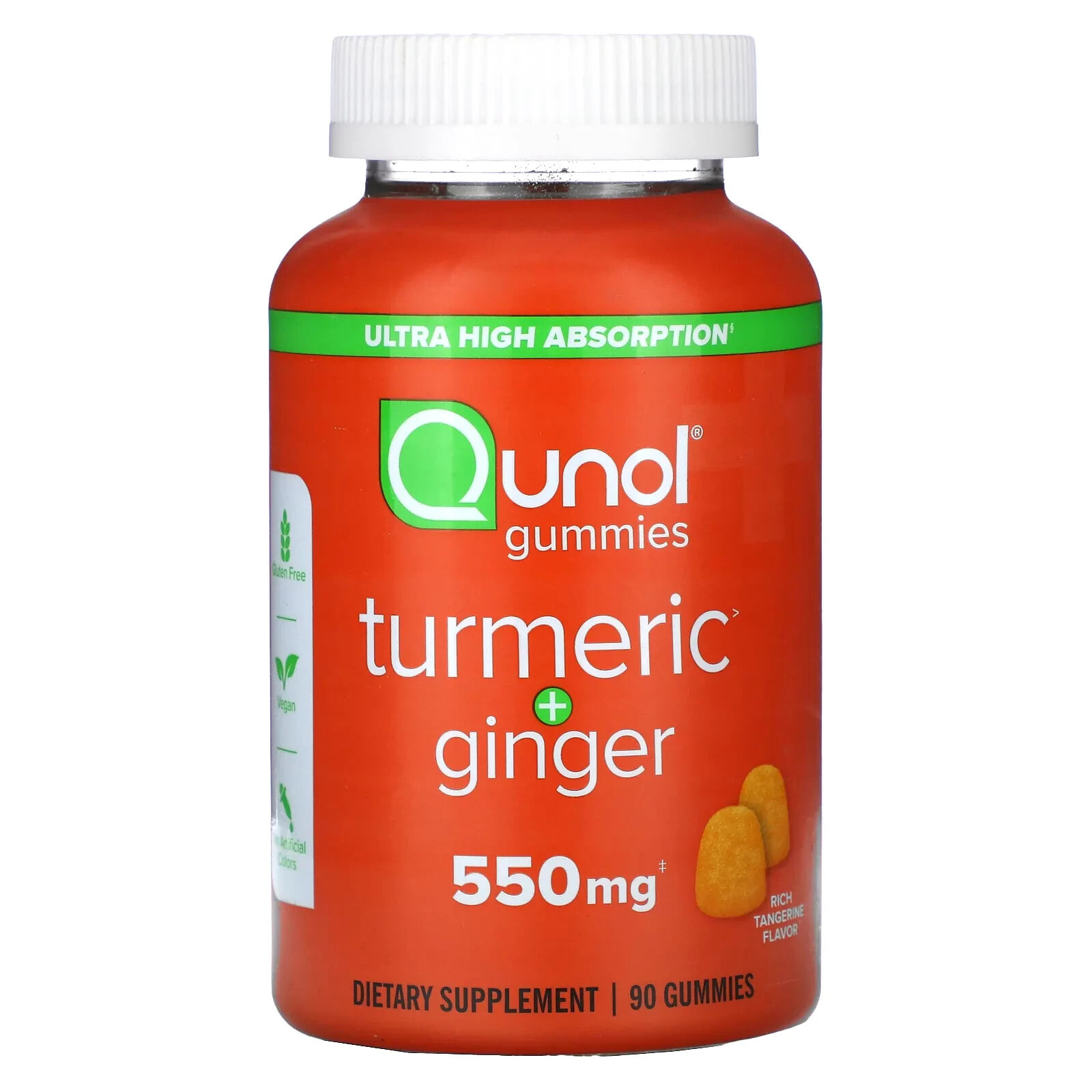 Qunol, Turmeric + Ginger, Rich Tangerine, 275 mg, 90 Gummies