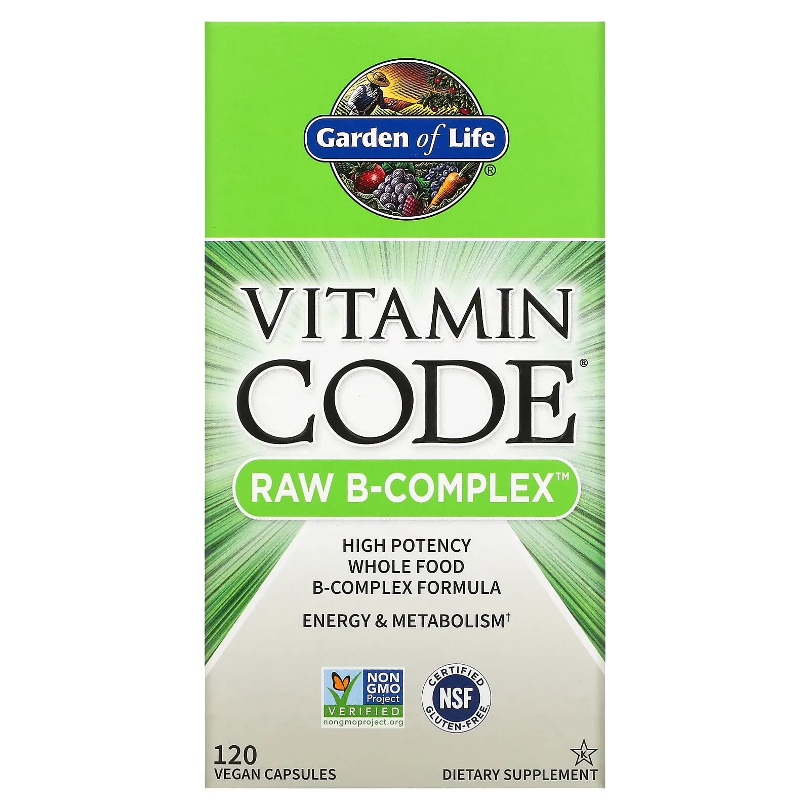 Garden of Life, Vitamin Code, Raw B-Complex, комплекс витаминов группы В, 60 веганских капсул