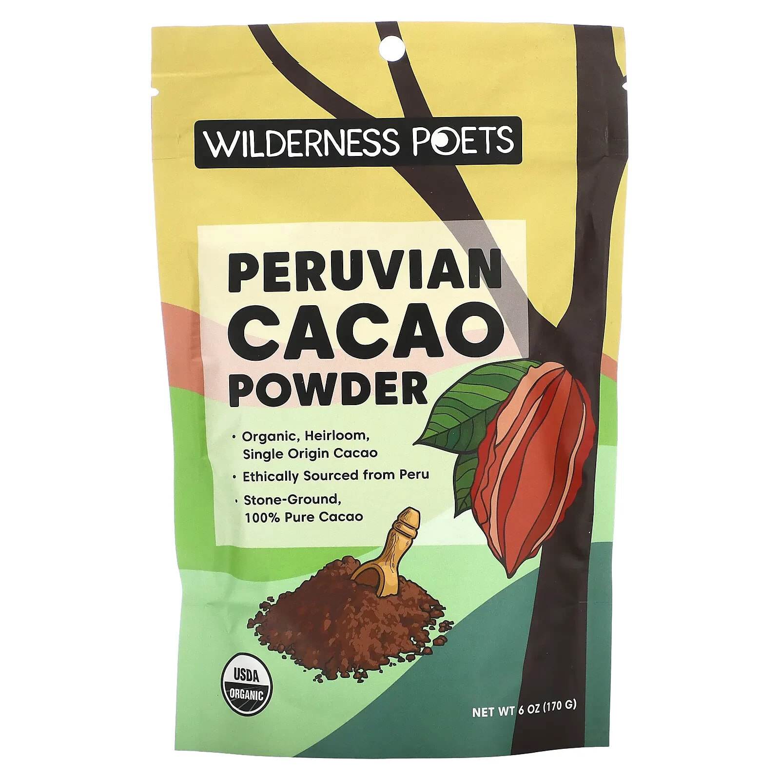 Wilderness Poets, органический перуанский какао-порошок, 170 г (6 унций)