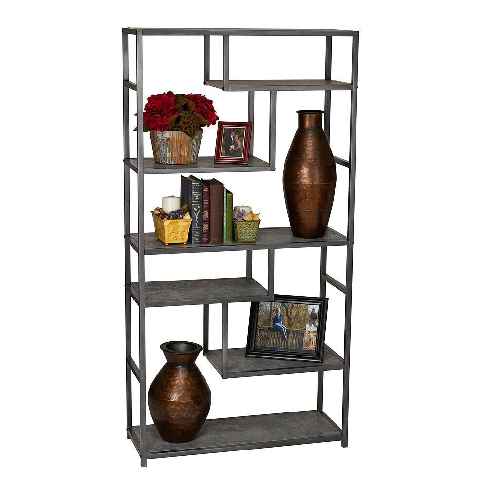 Slate Faux Concrete Tall Open Shelf Bookcase