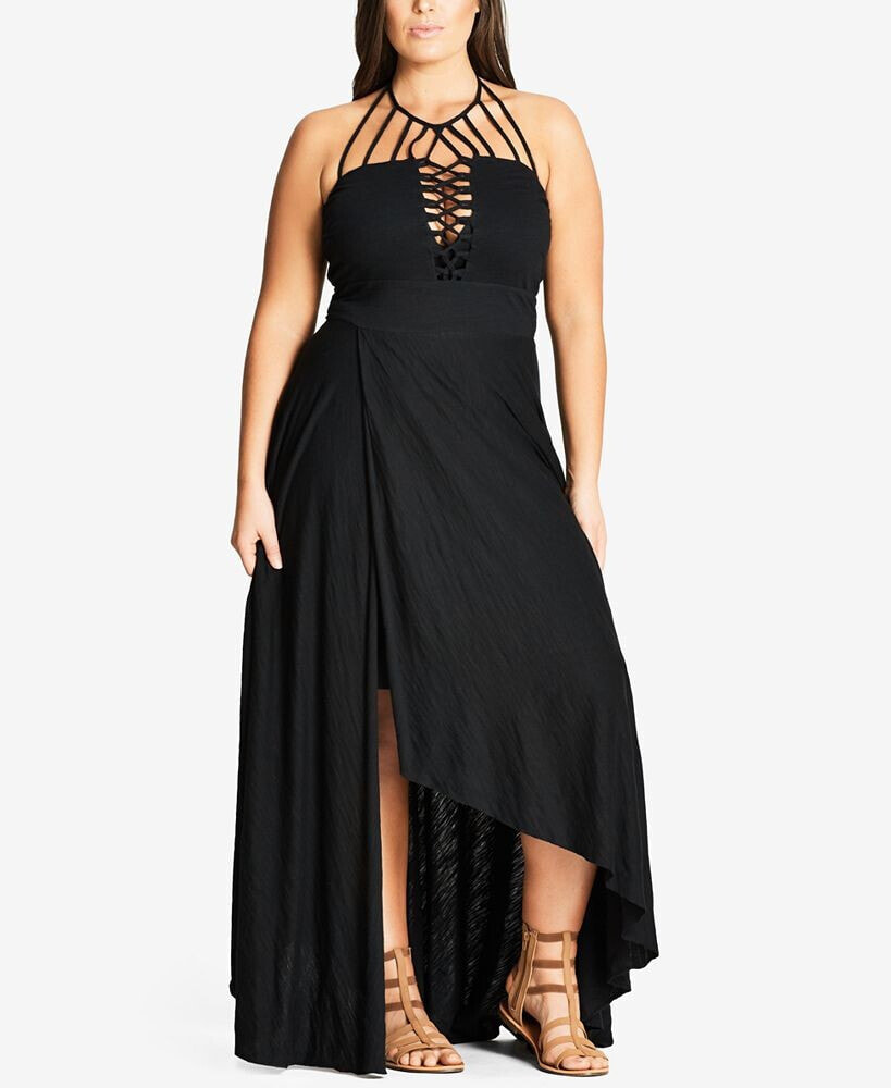 CITY CHIC trendy Plus Size Strappy Halter Maxi Dress