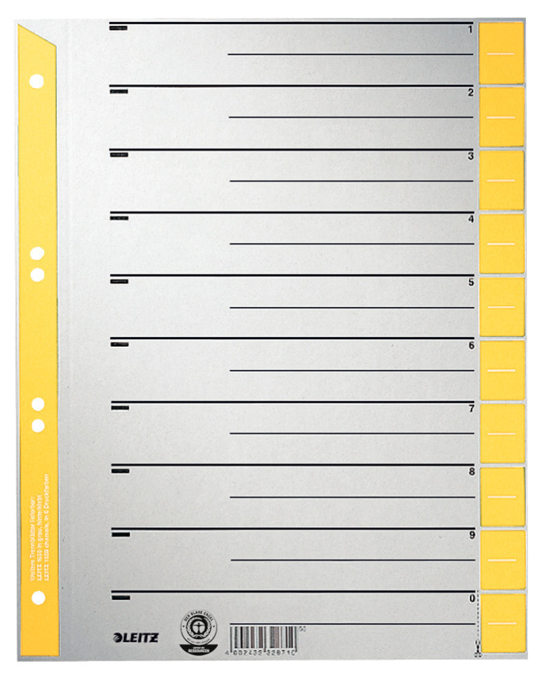 Leitz 16520015 закладка-разделитель Числовая закладка-разделитель Картон Серый, Желтый