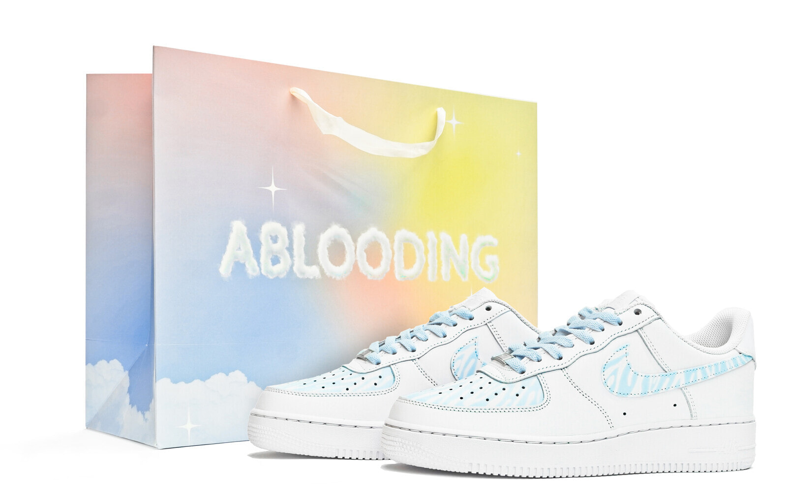 【定制球鞋】 Nike Air Force 1 Low ABLOODING 简系列 反转冰川 低饱和度 简约手绘 低帮 板鞋 女款 白蓝 / Кроссовки Nike Air Force DD8959-100