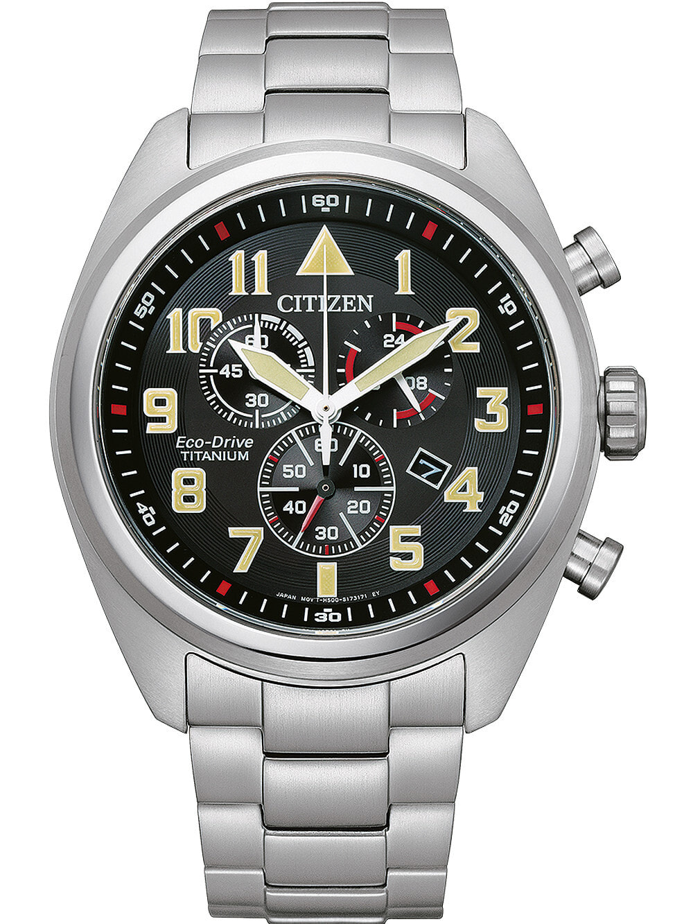 Мужские наручные часы с серебряным браслетом Citizen AT2480-81E Eco-Drive Super-Titanium chronograph 43mm 10ATM