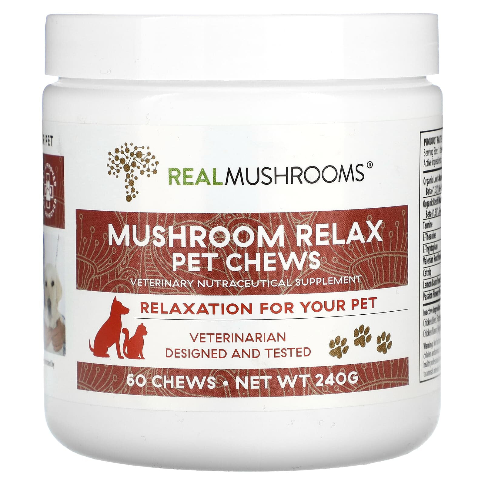 Real Mushrooms, Mushroom Relax Pet Chew, 60 Chews, 240 g