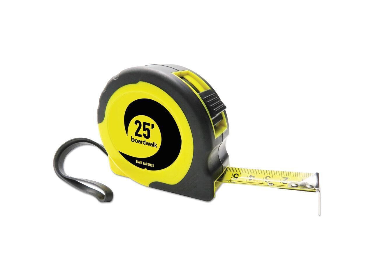 Boardwalk® Easy Grip Tape Measure 25 ft Plastic Case Black and Yellow 1/16