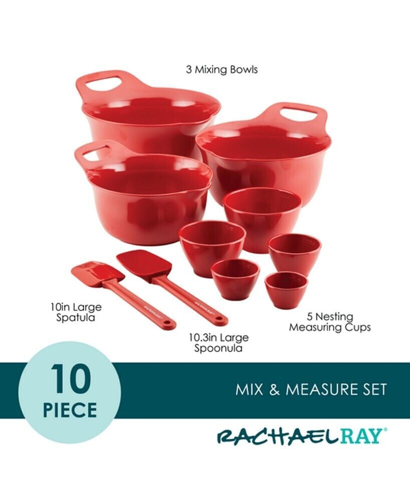 Rachael Ray 10-Pc. Mix and Measure Mixing Bowl Measuring Cup and Utensil Set