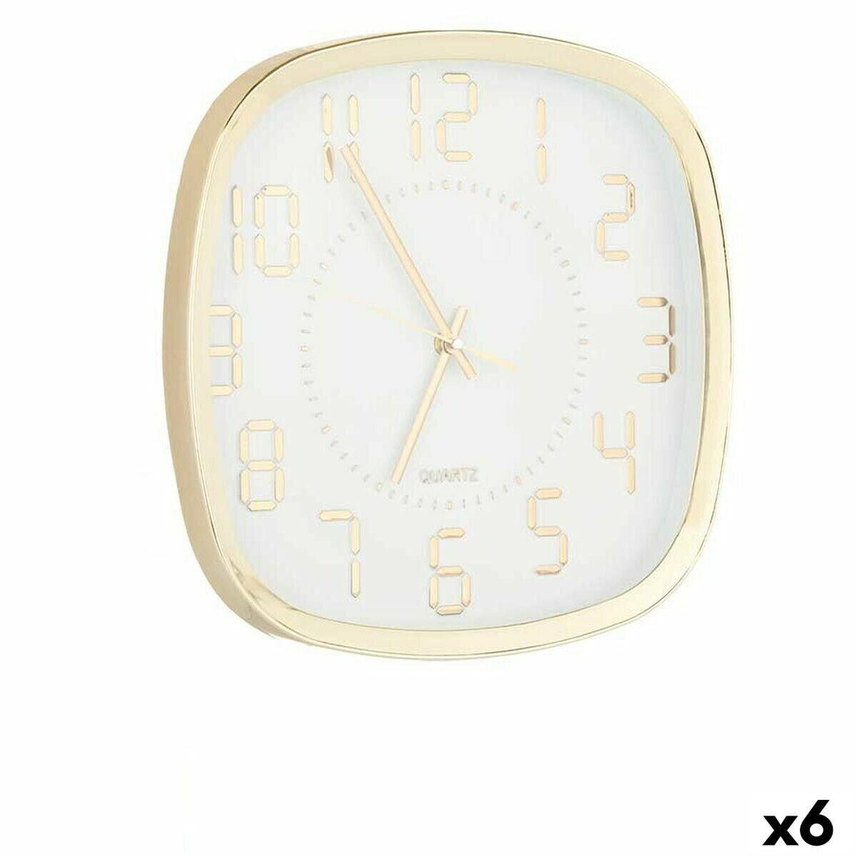 Настенное часы Квадратный Позолоченный Cтекло Пластик 31 x 31 x 4,5 cm (6 штук)