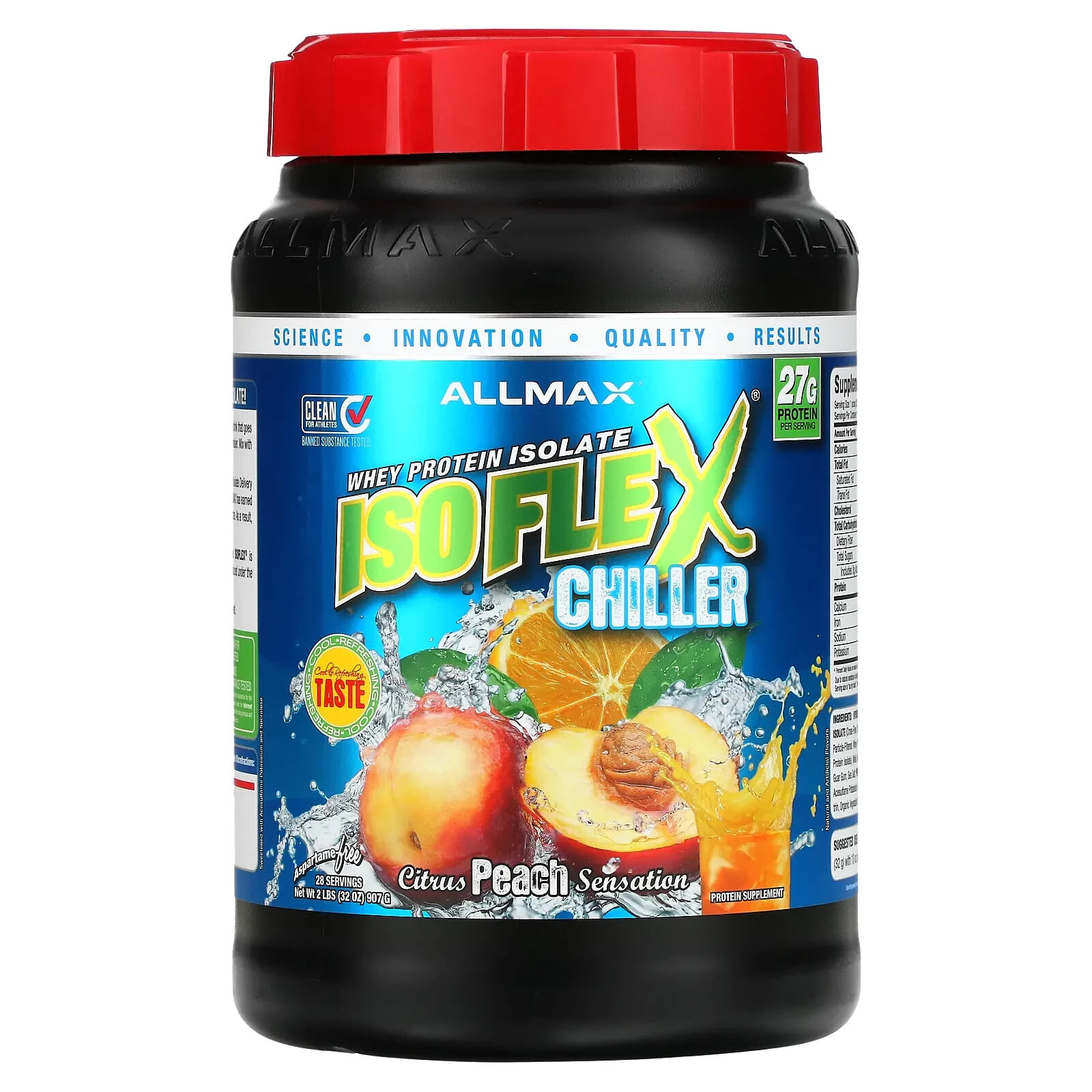 ALLMAX, Isoflex Chiller, изолят сывороточного протеина, цитрусовые и персиковые ощущения, 425 г (1 фунт)