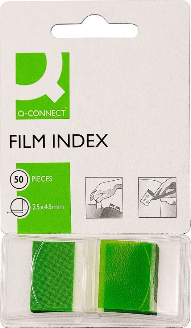 Канцелярский набор для школы Q-Connect Zakładki indeksujące Q-CONNECT, PP, 25,4x43,7mm, 50 kart., zielone