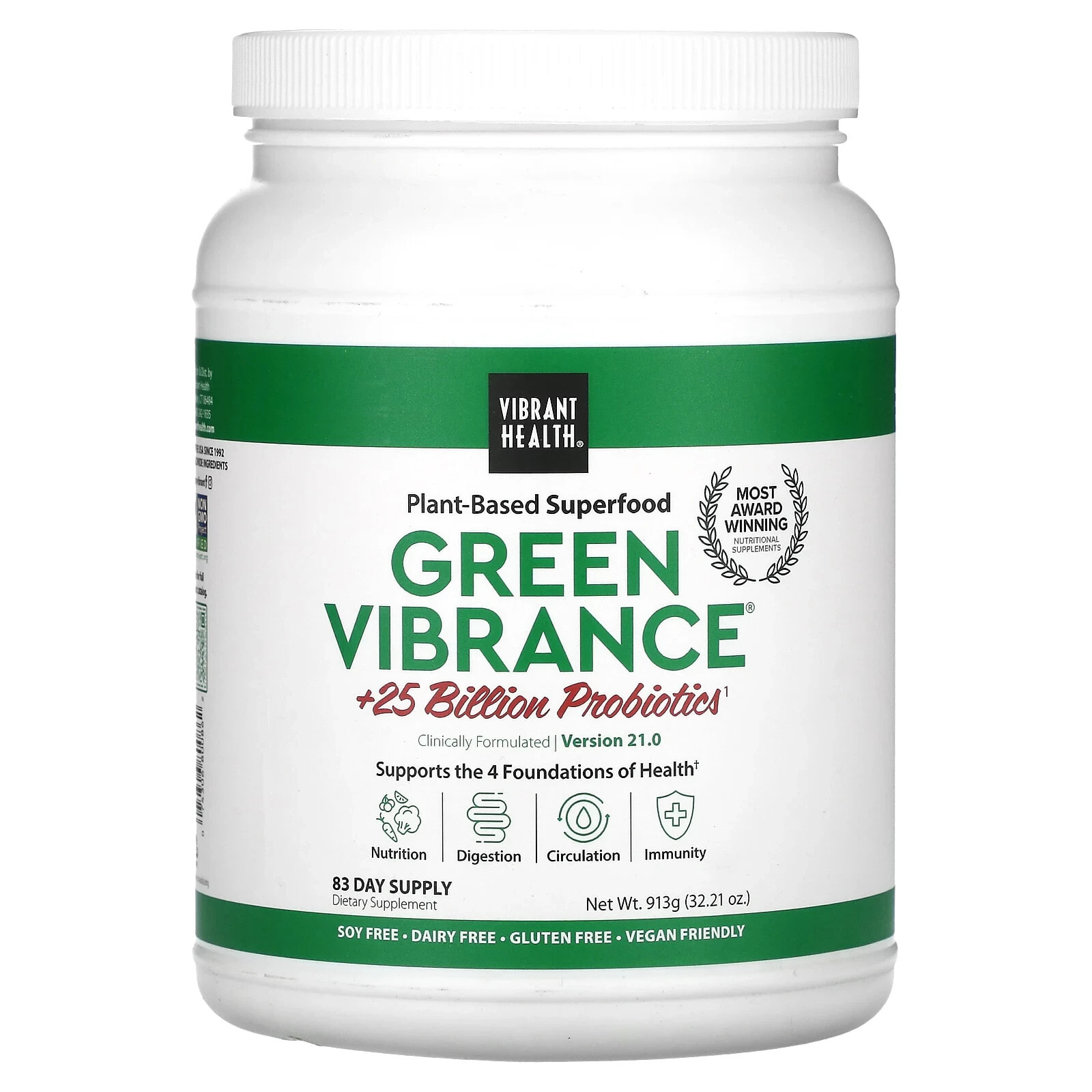 Vibrant Health, Green Vibrance +25 Billion Probiotics, Version 19.1, 32.97 oz (934.58 g)