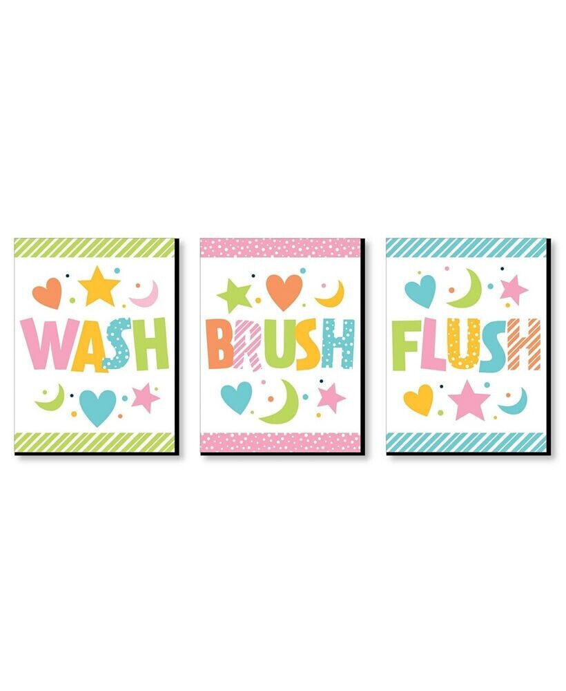 Big Dot of Happiness colorful Children's Decor - Wall Art 7.5 x 10 in Set of 3 Signs Wash Brush Flush