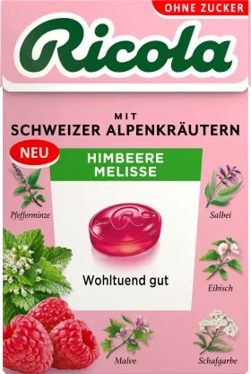 Bonbon, Himbeere Melisse, zuckerfrei, in der Taschenbox, 50 g