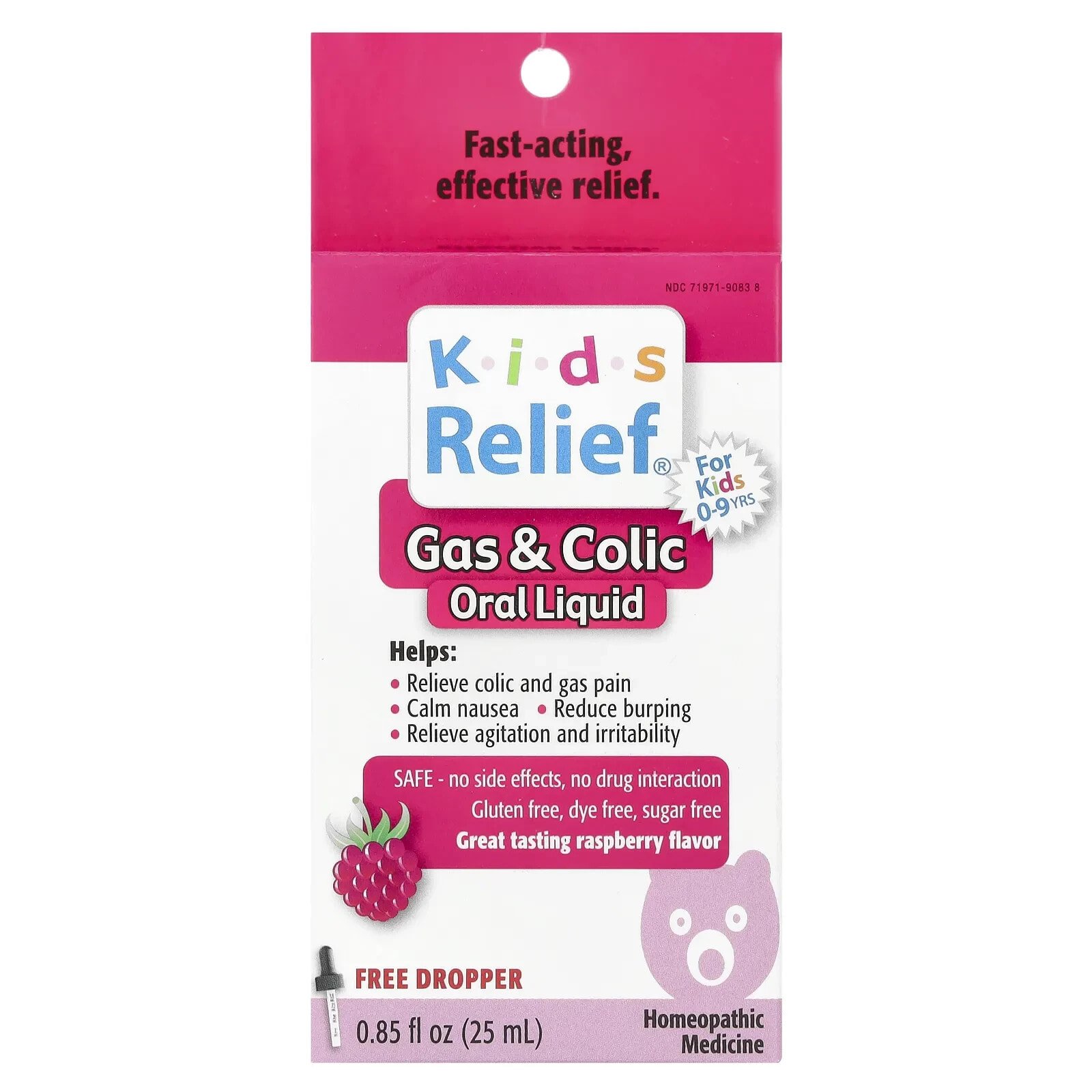 Kids Relief®, Gas & Colic Oral Liquid, For Kids 0-9 Yrs, Raspberry, 0.85 fl oz (25 ml)