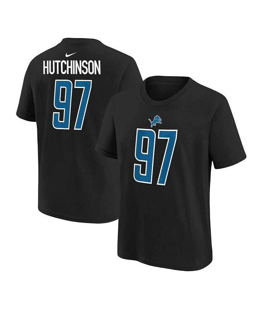 Nike big Boys Aidan Hutchinson Black Detroit Lions Player Name and Number T-shirt