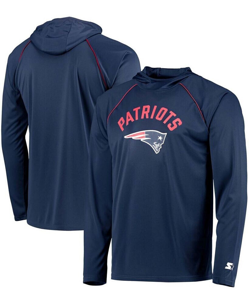 Starter men's Navy New England Patriots Raglan Long Sleeve Hoodie T-shirt