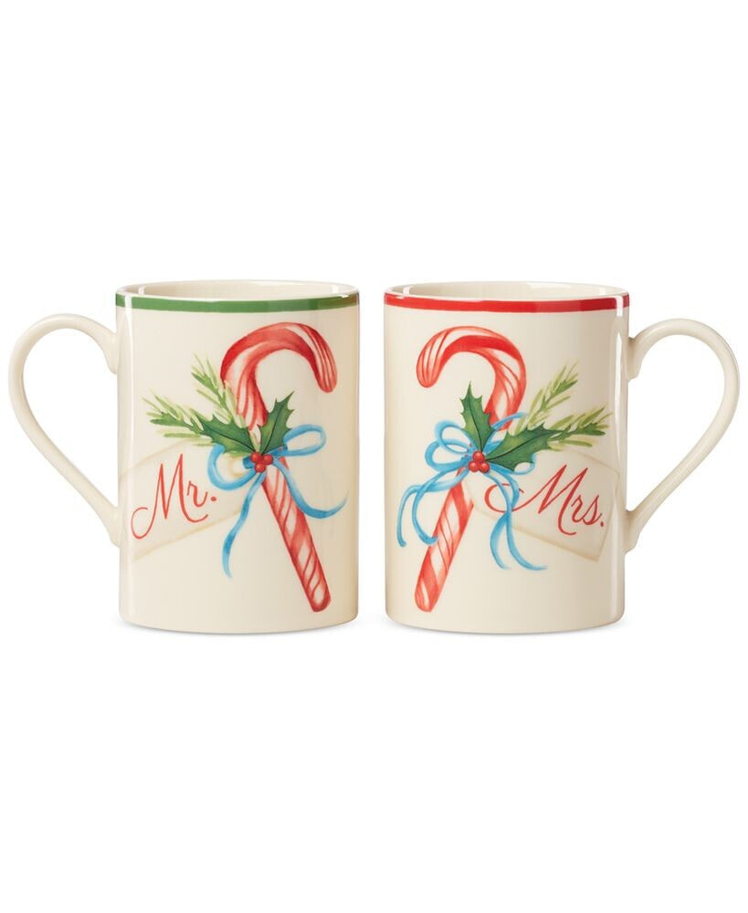 Lenox mr & Mrs 2-Piece Porcelain Candy Cane Mug Set