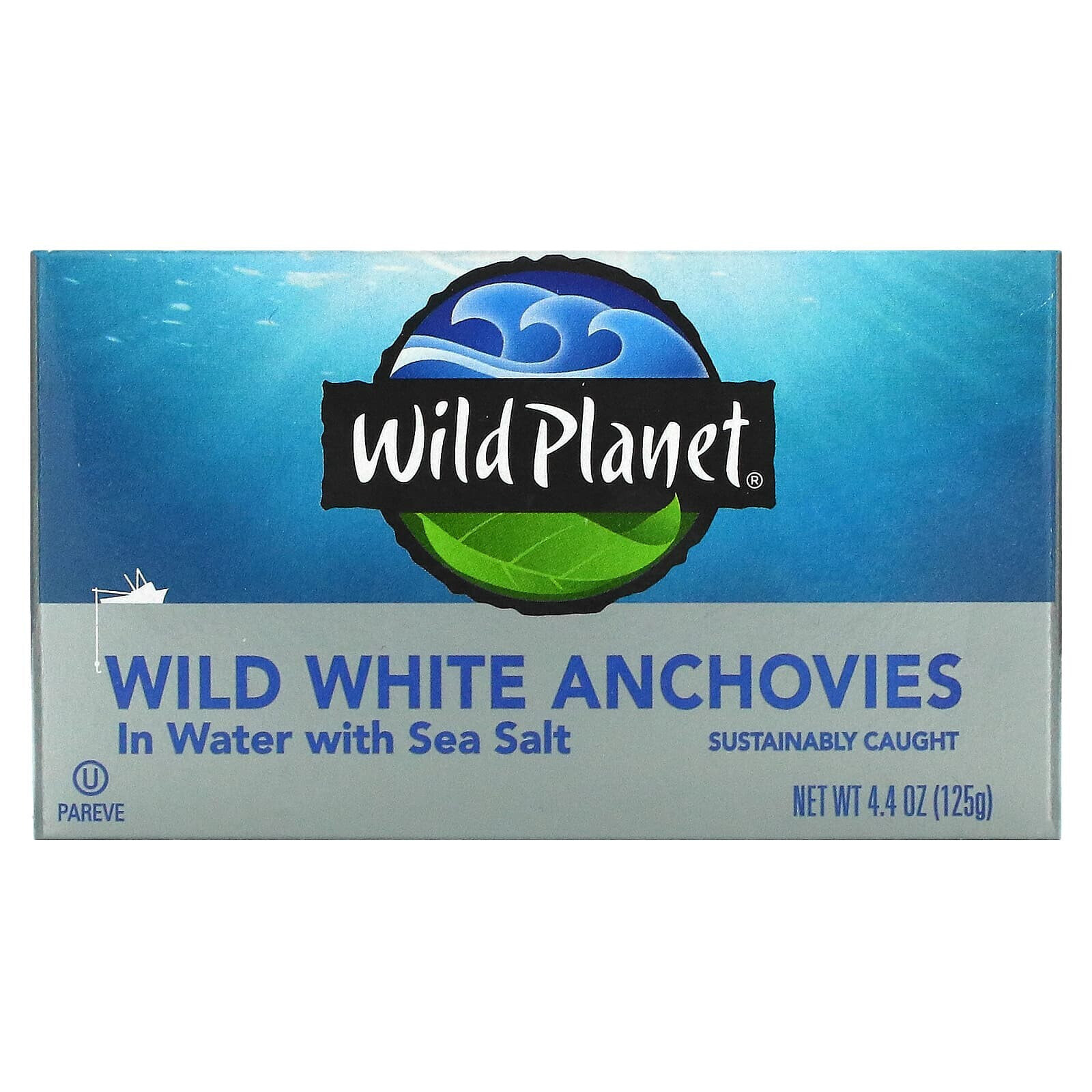 Вайлд Планет, Выловленные в диких условиях белые анчоусы в воде с морской солью, 4,4 унц. (125 г)