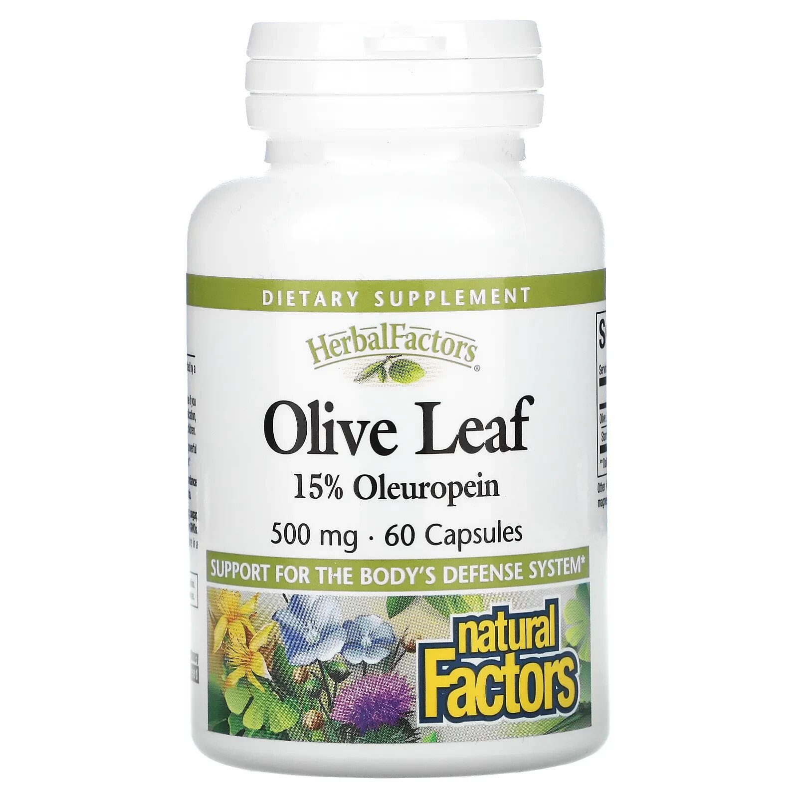Natural Factors, Herbal Factors, листья оливкового дерева, 500 мг, 90 капсул