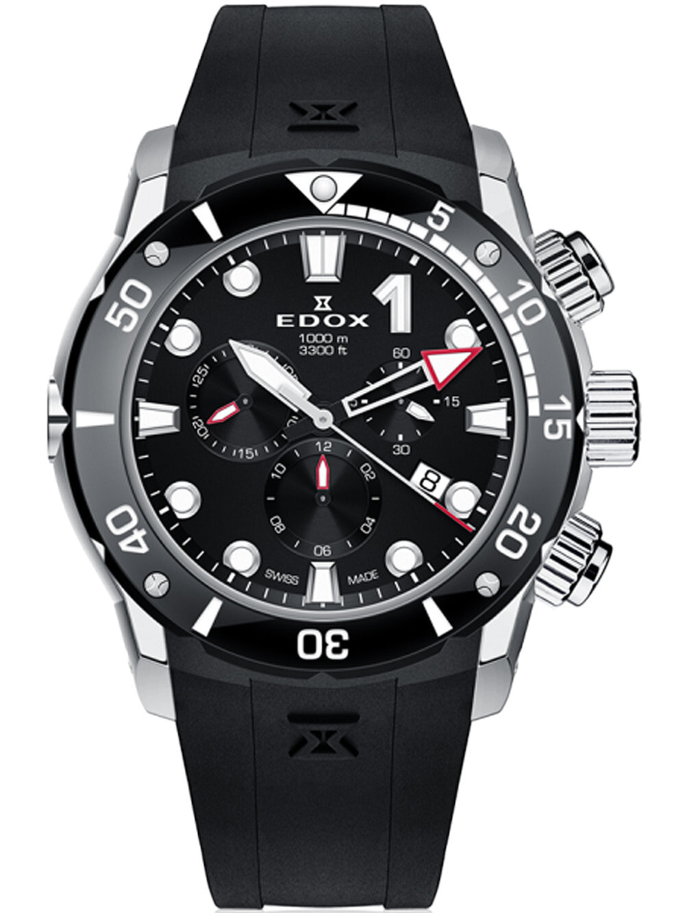 Мужские наручные часы с черным силиконовым ремешком Edox 10242-TIN-NIN CO-1 chronograph Titanium 45mm 100ATM