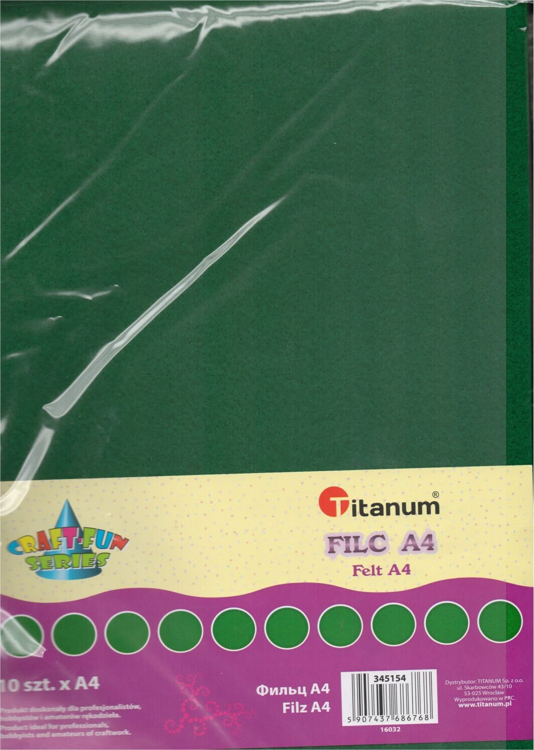 Titanum Filc A4 Ciemnozielony. 10 sztuk. 345154