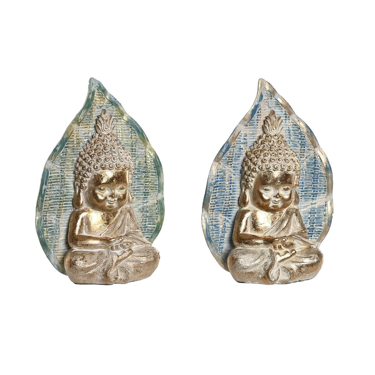 Decorative Figure DKD Home Decor 12,4 x 5,6 x 17,7 cm Blue Buddha Turquoise Oriental Stripped (2 Units)