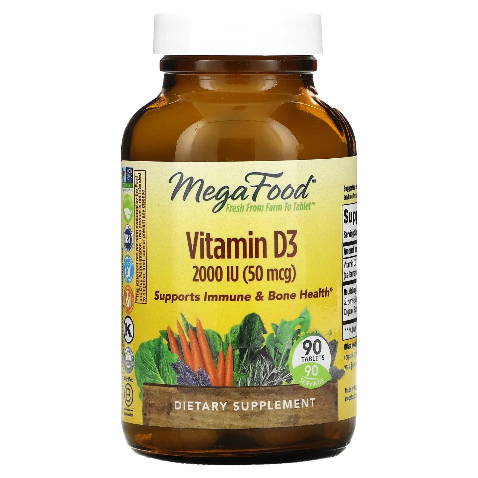 MegaFood, Vitamin D3, 25 mcg (1,000 IU), 60 Tablets