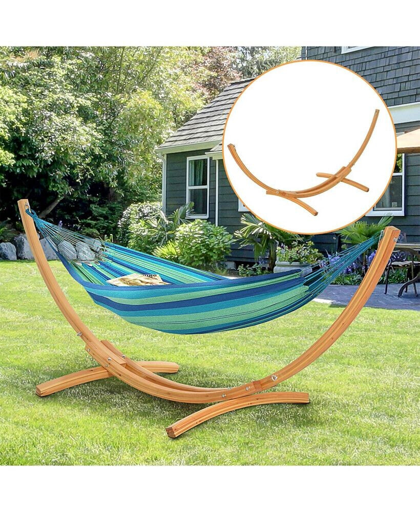 Simplie Fun 10.6' Wooden Hammock Stand Universal Garden Picnic Camp Accessories, 264lbs, Natural