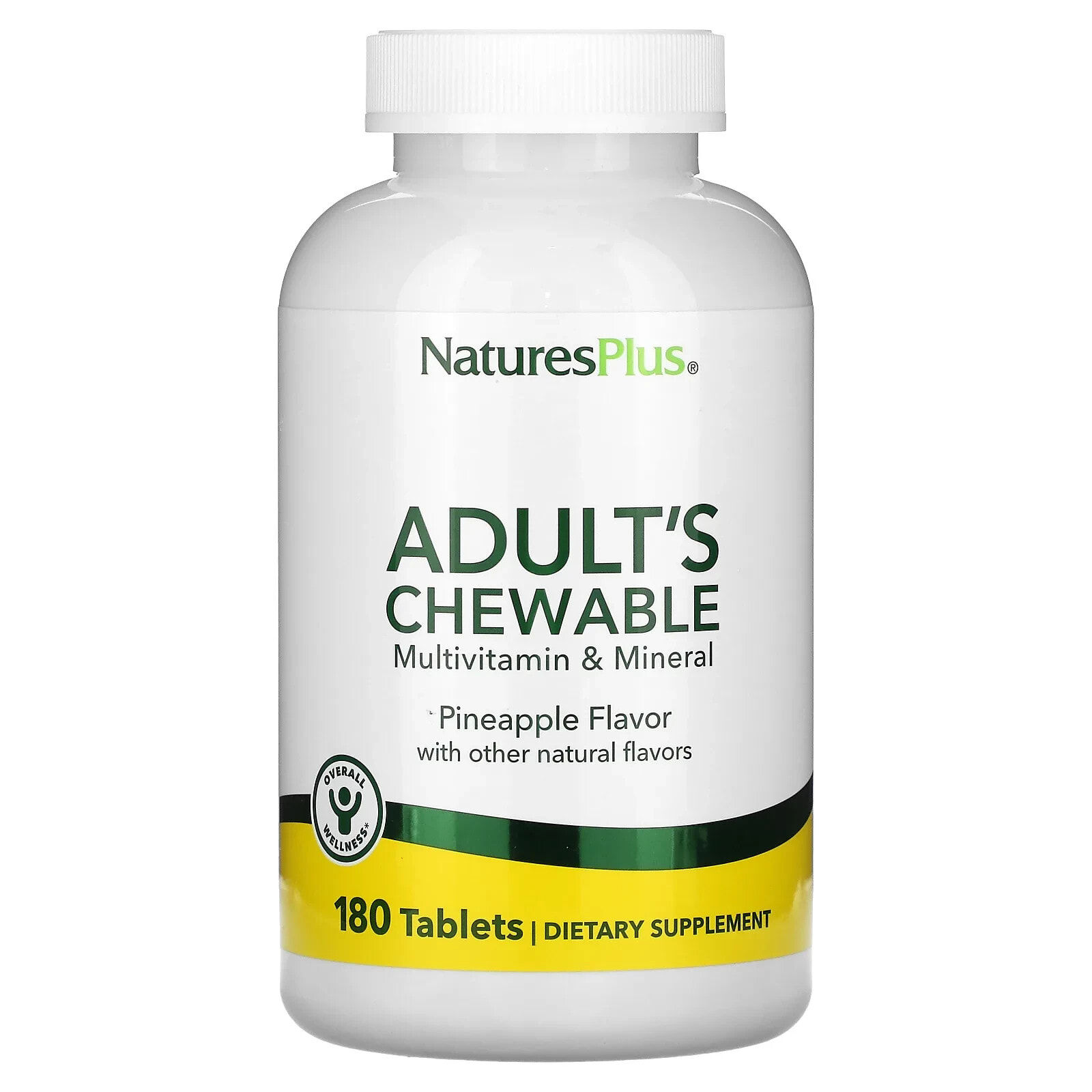 NaturesPlus, Adult's Chewable Multivitamin & Mineral, Pineapple, 180 Tablets