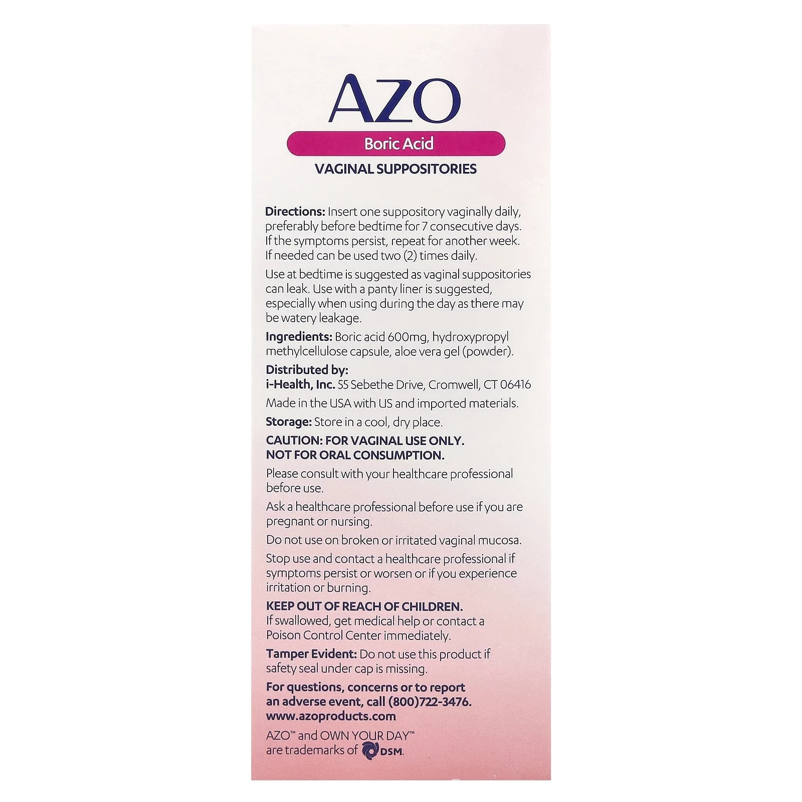 Boric Acid, Vaginal Suppositories, 600 mg, 30 Suppositories