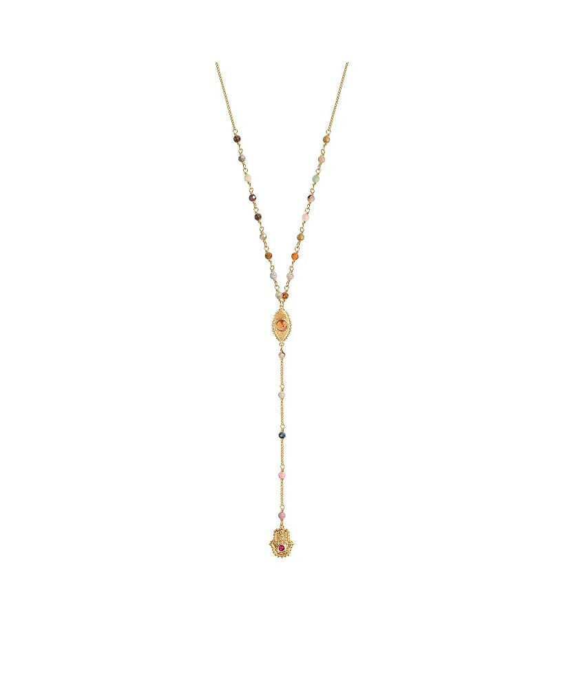 Karma and Luck benevolent Spirit - Tourmaline Evil Eye Hamsa Lariat Necklace