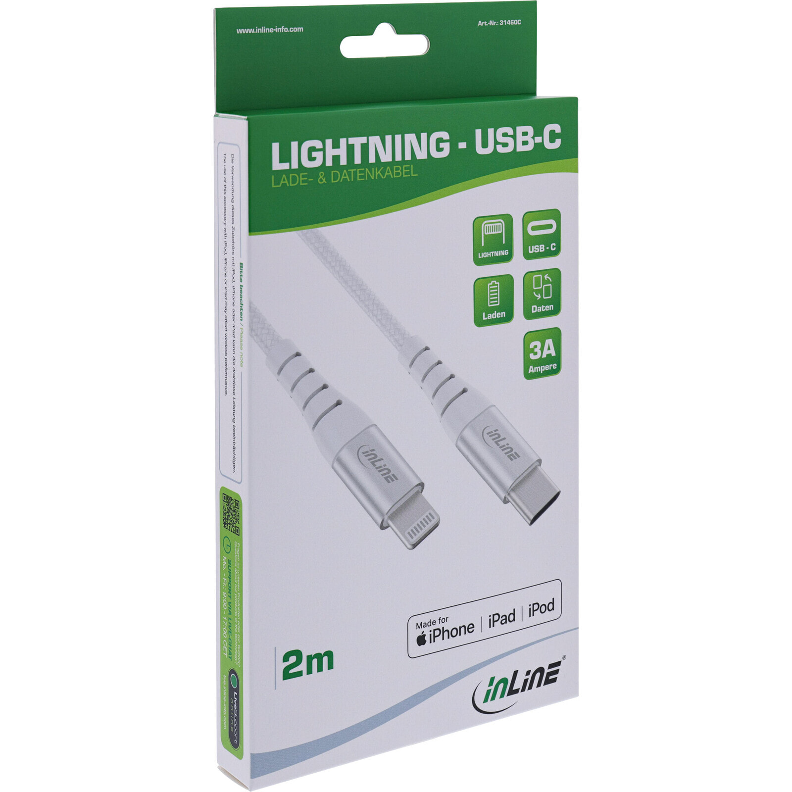 InLine USB-C Lightning cable - for iPad - iPhone - iPod - silver/aluminium - 2m