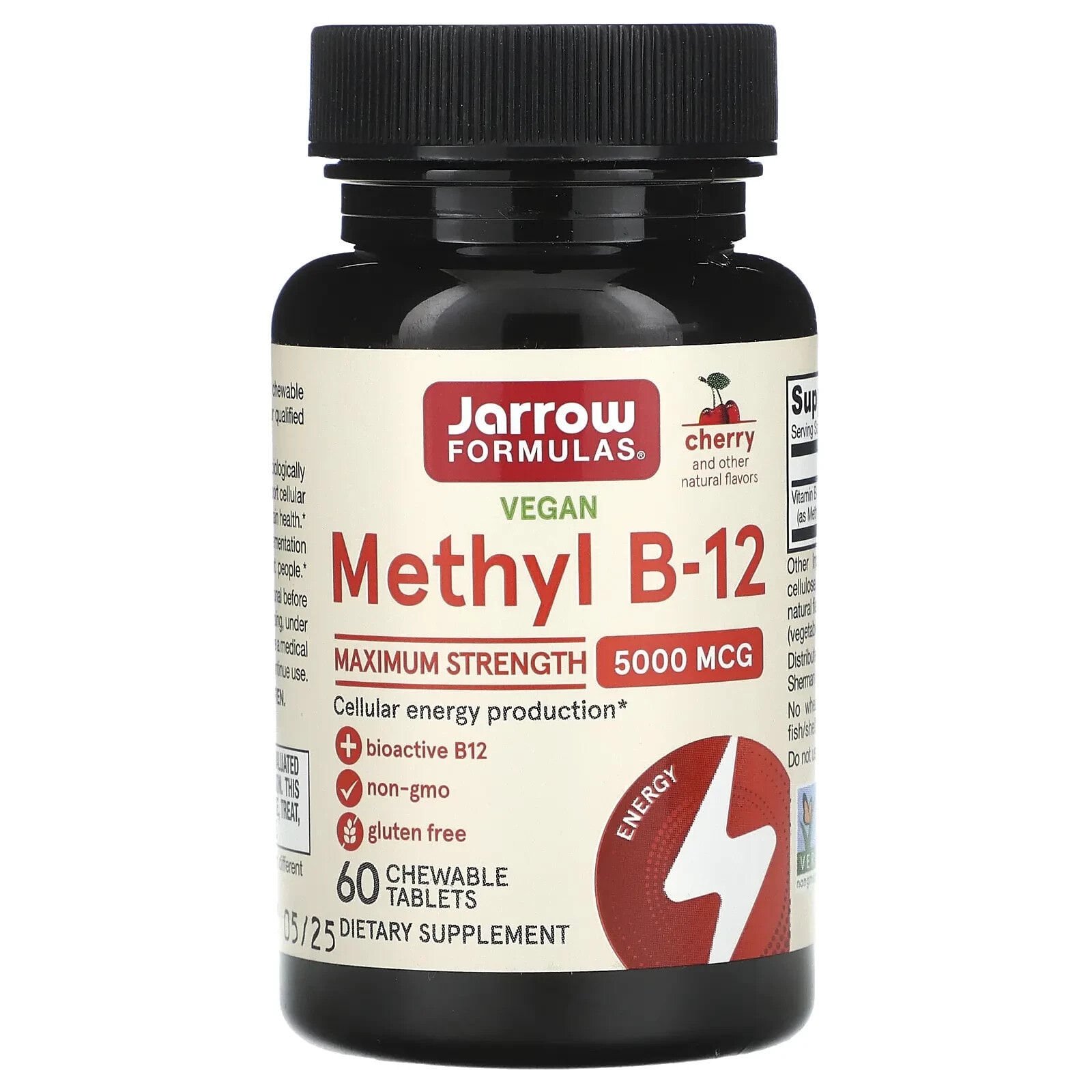 Vegan Methyl B-12, Maximum Strength, Cherry, 5,000 mcg, 60 Chewable Tablets
