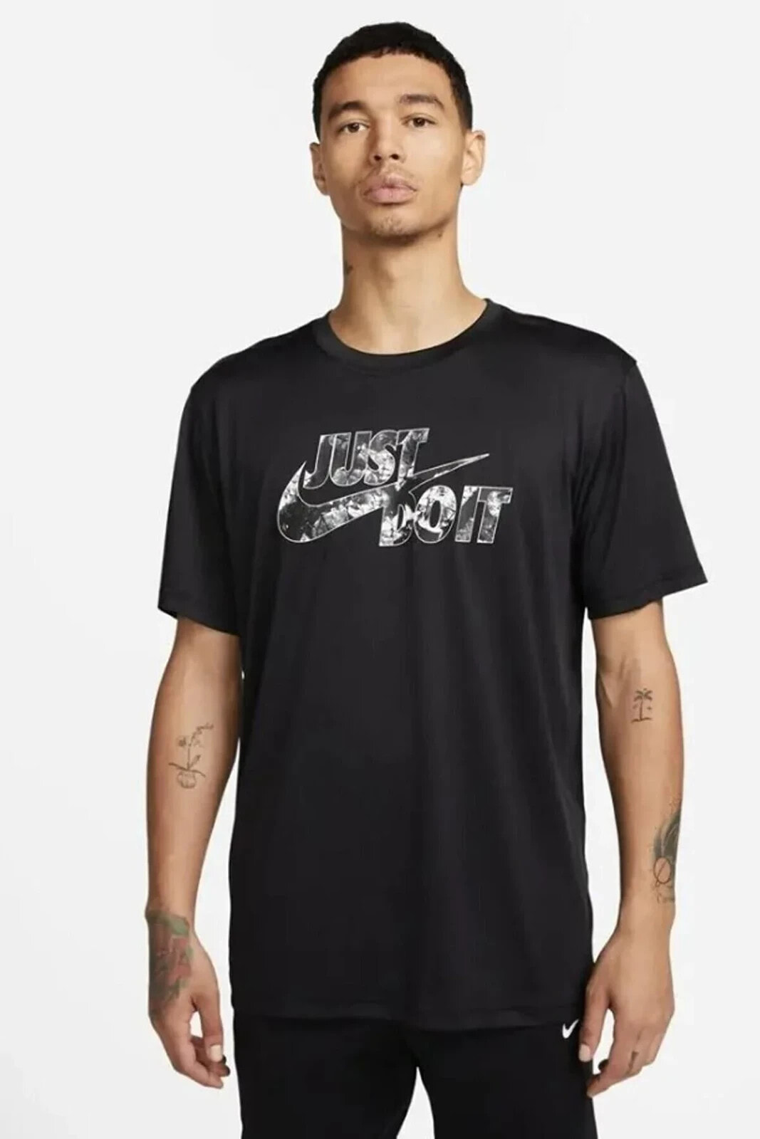 Just Do it Graphic Erkek Siyah Antrenman T-shirt (rahat kalıp)