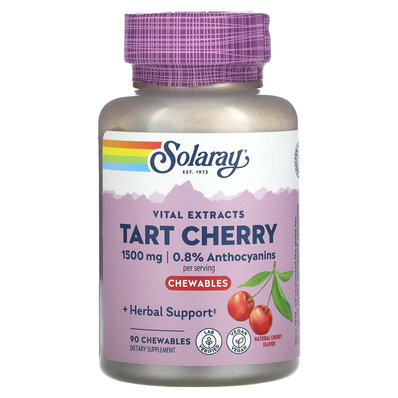 Solaray, Vital Extracts Tart Cherry, натуральная вишня, 500 мг, 90 жевательных таблеток