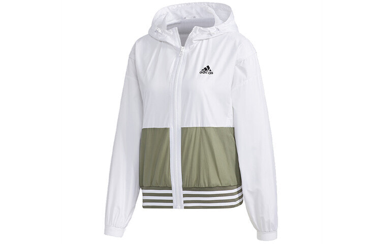 adidas MH FEM WB 连帽拼接梭织防风夹克外套 女款 白色 / Куртка Adidas MH FEM GF0129