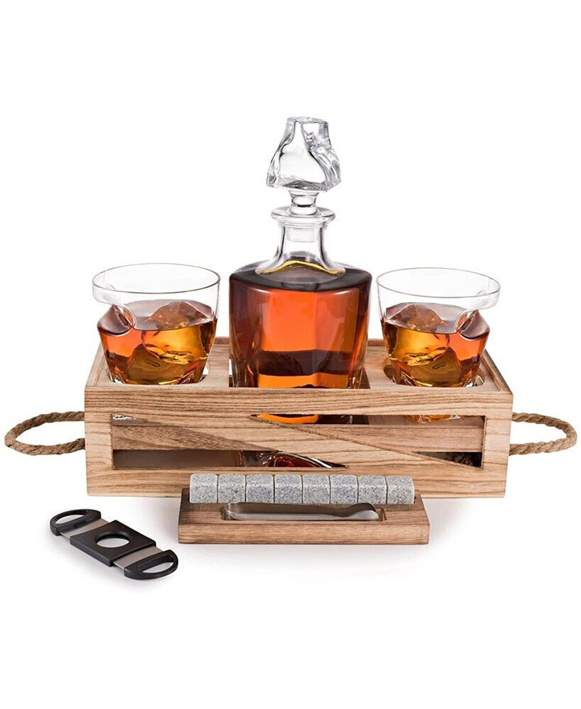 Bezrat whiskey Decanter and Cigar Glass Gift Set, 14 Piece