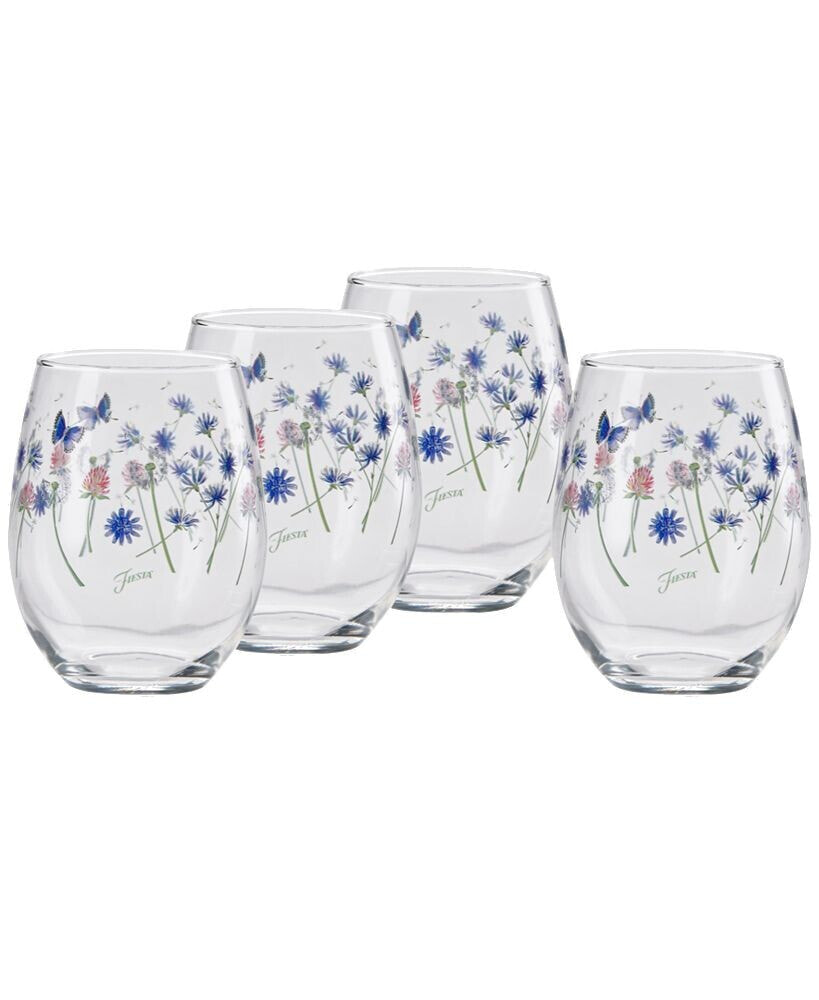 Fiesta breezy Floral 15-Ounce Stem Less Wine Glass, Set of 4