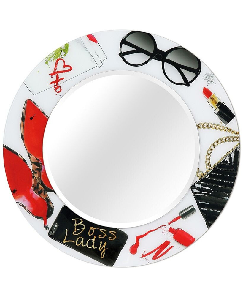 Empire Art Direct boss Lady Round Beveled Wall Mirror on Free Floating Reverse Printed Tempered Art Glass, 36