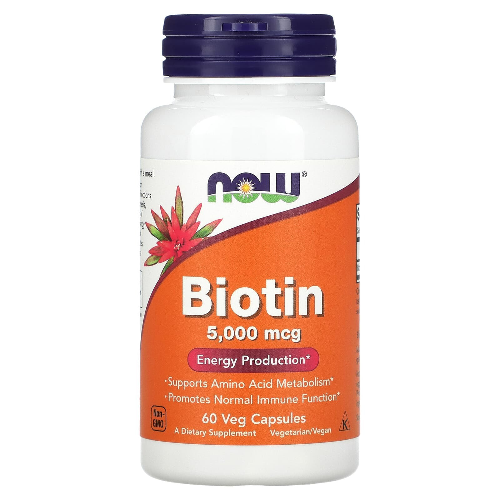 NOW Foods Biotin Биотин для поддержки иммунной системя и здоровья кожи 5000 мг 60 веганских капсул