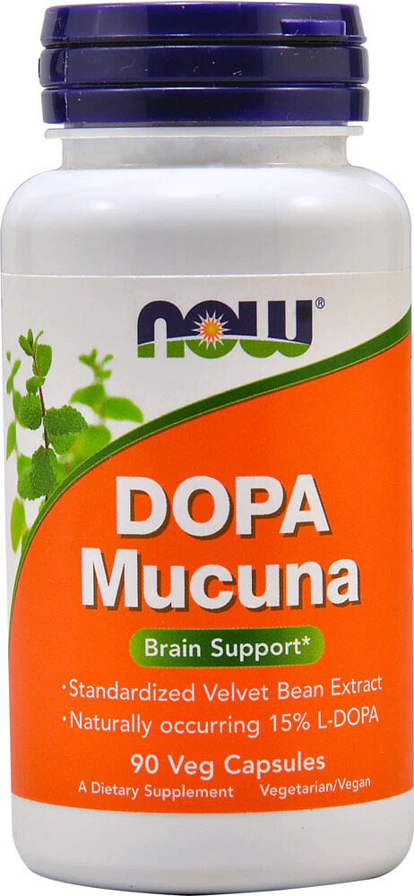 NOW Dopa Mucuna Стандартизированный экстракт мукуны для поддержки работы мозга 90 растительных капсул