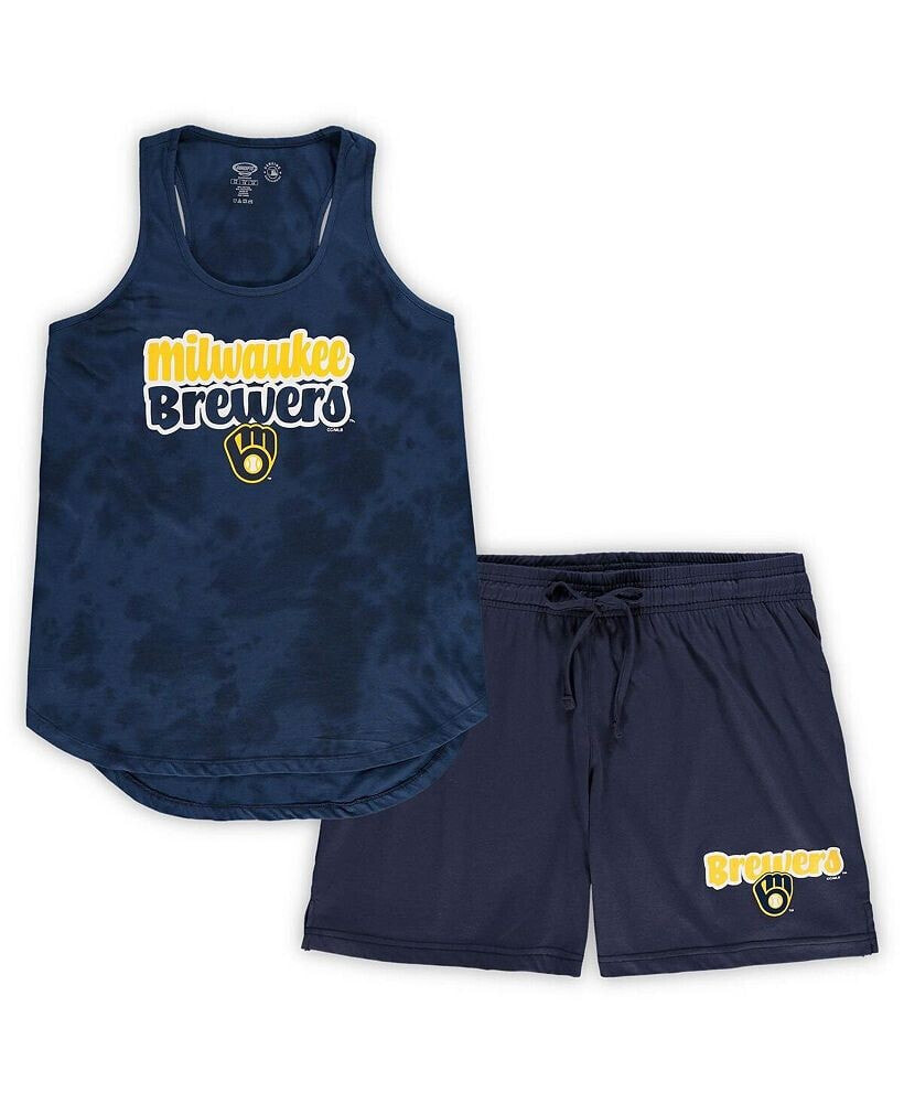 Women's Navy Milwaukee Brewers Plus Size Cloud Tank Top and Shorts Sleep Set