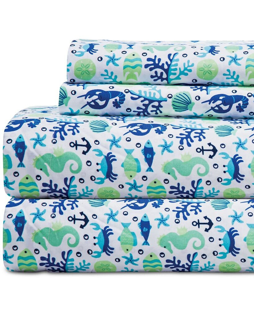 Beatrice Home Fashions coastal 4-Pc. Printed Full Sheet Set