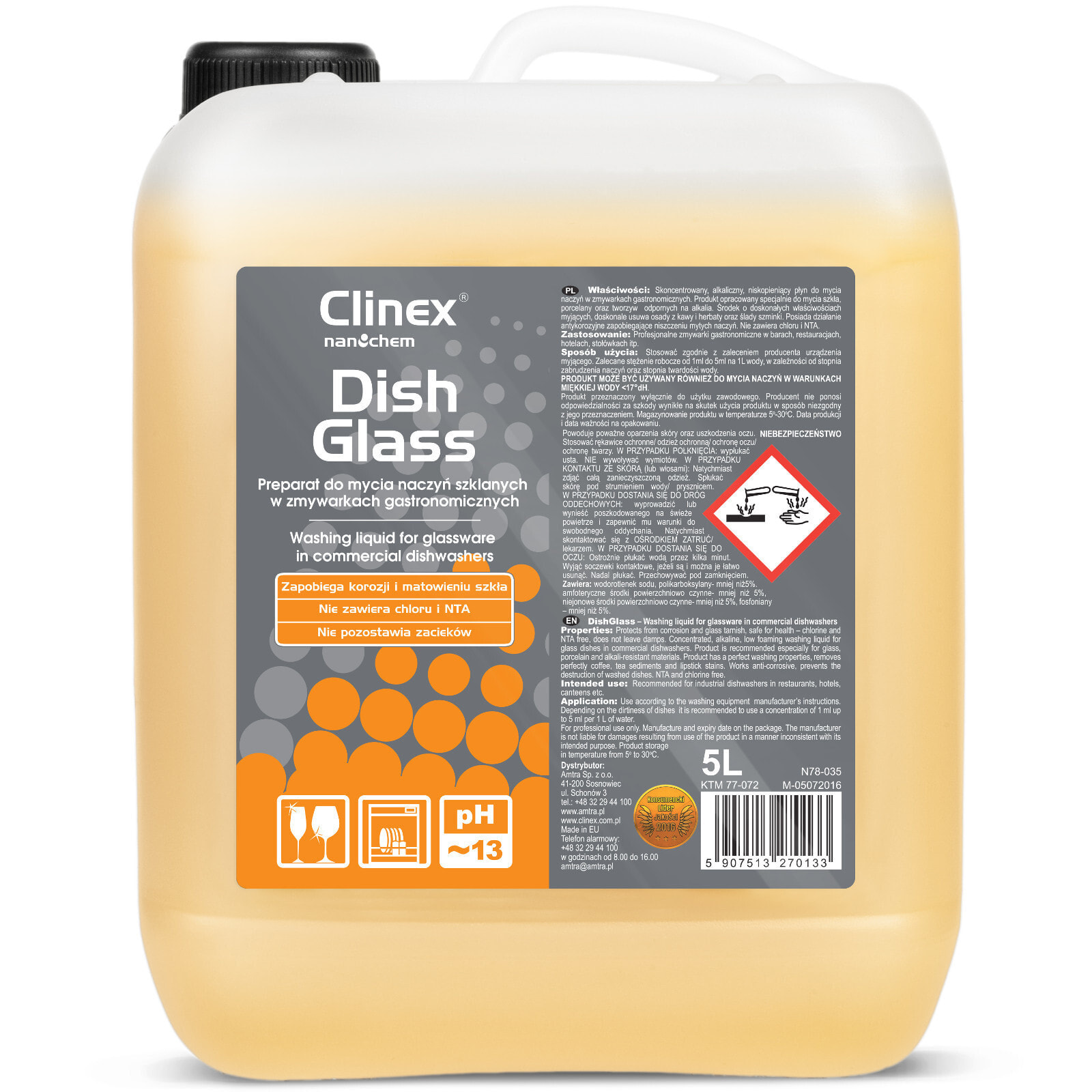 Glass washing liquid for dishwashers removes deposits from coffee, CLINEX DishGlass 5L tea