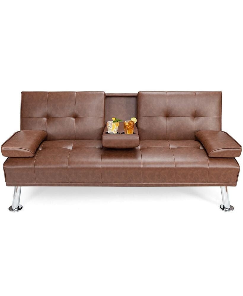 Costway convertible Folding Futon Sofa Bed Leather